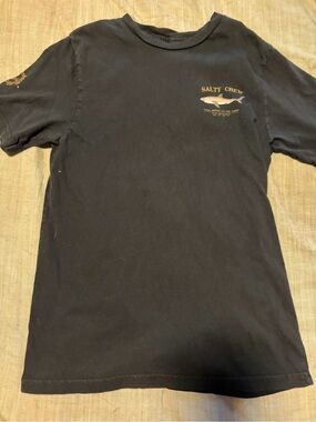 Salty Crew Charcoal Tee with Yellow Logo and Shark Graphic